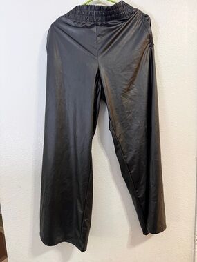 aerie Black Faux Leather Wide-Leg Pants